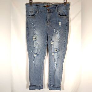 Hot Kiss Distressed High Rise Skinny Cuffed Ankle Jeans Size 14